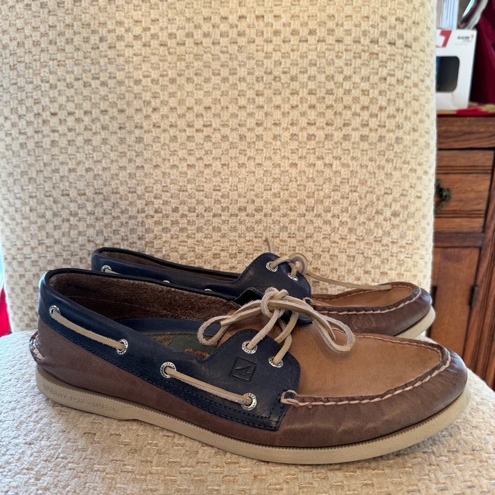 green navy tan sperry a/o 2 eye special edition duck insole mens 11.5